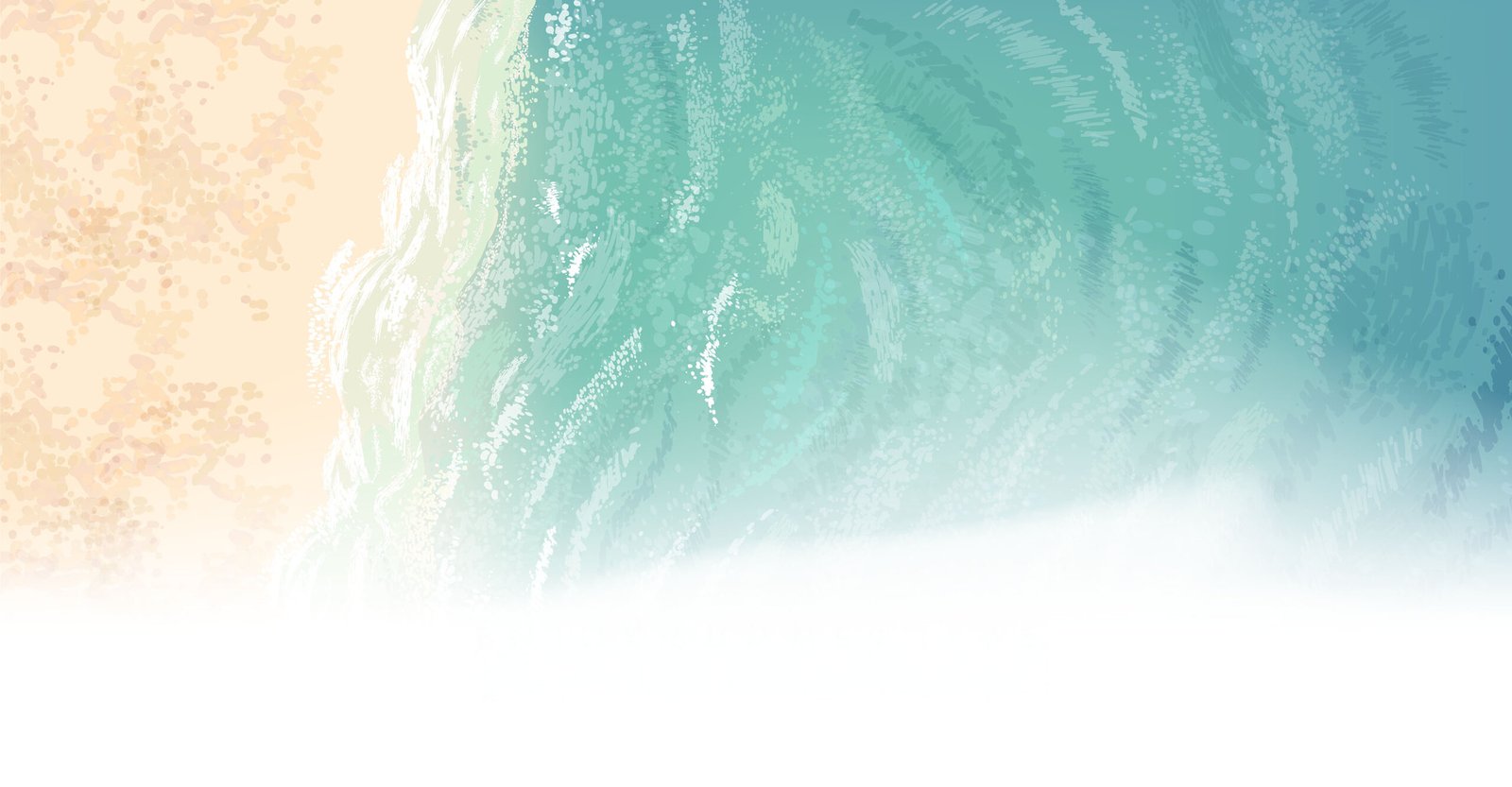 Watercolor illustration of the sea meeting the sand, seen from above
